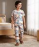 Pine Kids Cotton Knit Half Sleeves T-Shirt & Pyjama Co-ord Night Suit With Graffiti Print - White