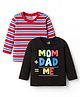 Doodle Poodle 100% Cotton Knit Full Sleeves T-Shirts With Stripes & Mom Dad Text Print Pack of 2 - Blue & Red