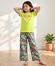 Pine Kids Cotton Knit Half Sleeves Capri Night Suit With Floral Print - Lime Green