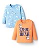 Doodle Poodle 100% Cotton Knit Full Sleeves T-Shirts with Bear Print Pack of 2 - Orange & Light Blue