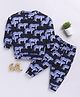 Clt.s Cotton Blend Knit Full Sleeves Animal Printed Coordinating Night Suit Set - Purple