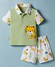 Child World Interlock Knit Half Sleeves T-Shirt & Shorts Set With Tiger Print - Green