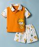 Child World Interlock Knit Half Sleeves T-Shirt & Shorts Set With Tiger Print - Orange