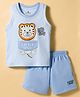 Child World Interlock Knit Sleeveless Tiger Printed T-Shirt & Shorts Set with Attached Pocket - Light Blue