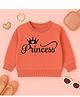 Luke and Lilly Fleece Knit Full Sleeves Princess Text Printed Winter Sweatshirt - Coral