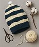 Little Angels Woollen Knit Self Designed Beanie Cap - Navy Blue & Cream - Circumference 26 Cm