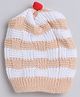 Little Angels Woollen Knit Self Designed Beanie Cap - Peach & White - Circumference 26 Cm