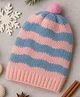 Little Angels Woollen Knit Striped Beanie Cap - Pink & Blue - Circumference 26 Cm