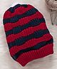 Little Angels Woollen Knit Striped Beanie Cap - Red & Navy - Circumference 26 Cm
