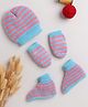 Little Angels Woollen Knit Striped Beanie Mittens & Socks  - Blue & Pink