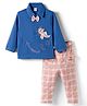 WOW Clothes Knitted Full Sleeves Polo T-Shirt & Pant Set with Airplane Embroidery & Checks - Blue & Pink