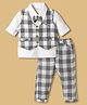 WOW Clothes Cotton Woven Full Sleeves 3 Piece Party Suit With Checks & Bow - Grey