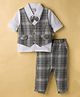 WOW Clothes Cotton Woven Full Sleeves 3 Piece Party Suit With Checks & Bow - Grey & White