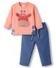 WOW Clothes Woven Full Sleeves T-Shirt & Lounge Pant Set With Giraffe Patch - Pink & Blue