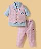 WOW Clothes Full Sleeves Checkered 3 Piece Party Suit with Bow Applique - Peach