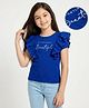 Pine Kids Cotton Lycra Knit Half Sleeves Top With Text Print - Royal Blue