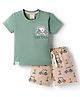 CUCUMBER Sinker Knit Half Sleeves T-Shirt & Shorts Set with Golf Cart Print - Light Green