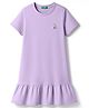 UCB Cotton Knit Half Sleeves Solid Dress With Frill Detailing & Glitter Logo - Purple