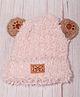 DukieKooky Tere Wool Teddy Patch Detailed Beanie Cap - Pink - Circumference 38 Cms