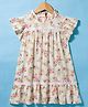 Kookie Kids Woven Frill Sleeves Frock With Floral Print - Off White