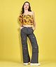 Cutiekins Woven One Shoulder Half Puffed Sleeves Floral Printed Crop Top & Cargo Pants Set - Mustard & Dark Grey