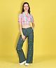 Cutiekins Woven Half Sleeves Check Printed Crop Top & Solid Cargo Pant Set - Off White & Dark Green