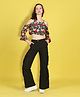 Cutiekins Woven Three Fourth Bell Sleeves Paisley Printed Crop Top & Cargo Pants Set - Multi Colour & Black