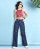 Cutiekins Cotton Blend Woven Sleeveless Solid Crop Top & Cargo Pants Set - Dark Red & Navy Blue