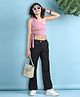 Cutiekins Cotton Blend Woven Sleeveless Solid Crop Top & Cargo Pants Set - Onion Pink & Black