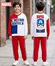 Pine Kids Marvel Terry Knit Drop Shoulder Full Sleeves Cut & Sew Oversized Sweatshirt & Track Pant Set with Captain America Graphic - Red & White