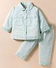 Dew Drops Poplin Woven Full Sleeves Co-ord Night Suit With Floral Print - Aqua