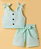 Dew Drops Poplin Woven Sleeveless Co-ords Solid Color Top & Shorts Set with Belt - Aqua Blue