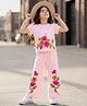 Ollington St.Cotton Knit Floral Printed Half Sleeves Top & Joggers Set - Pink