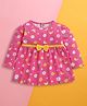 BUMZEE Cotton Knit Full Sleeves Floral Printed Bow Applique Detailed Dress - Pink