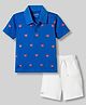 Bonfino 100% Cotton Knit Half Sleeves Crab Printed Polo T-Shirt & Cargo Shorts Set - Blue & White