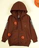 Kiddopanti Fleece Knit Full Sleeves Basketball Patch Detailed Light Winter Hooded Sweatjacket - Brown
