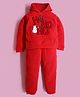 Cherry Crumble By Nitt Hyman Knit Christmas Theme Full Sleeves Ho Ho Ho Text Embroidered Hooded Sweatshirt & Pants Set - Red