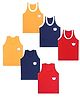 Superminis Cotton Knit Pack Of 6 Sleeveless Cartoon Patch Detailed Vests - Blue Red & Yellow
