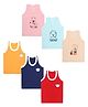 Superminis Cotton Knit Pack Of 6 Sleeveless Cartoon Patch Detailed & Teddy Bear Printed Vests - Sky Blue Lemon & Pink