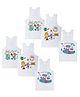 Superminis Cotton Knit Pack Of 6 Sleeveless Animals & Typography Printed Vests - White