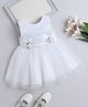 The Magic Wand Woven Sleeveless  Pearl Embellished Floral Applique Detailed Dress - White