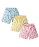 Simply Sinker Knit Shorts With Fruits Print Pack Of 3 - Yellow Light Blue & Pink