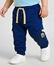 Babyoye  100% Cotton Knit Full Length Lounge Pant with Text Patch Detailing - Blue