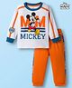 Babyhug Disney Single Jersey Knit FullT-Shirt & Track Pant Set With Front & Back Mickey Mouse Graphics - White & Orange