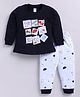 Nottie Planet Cotton Knit Full Sleeves Animals & Hearts  Printed Top & Pant Set - Navy Blue