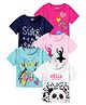 KUCHIPOO Cotton Knit Pack Of 5 Half Sleeves Animals Hearts Stars & Typography Printed Tees - Multi Colour