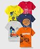 KUCHIPOO Cotton Knit Pack Of 5 Half Sleeves Vehicles Typography Space & Beach Theme Printed Tees - Multi Colour