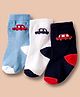Cute Walk by Babyhug Non Terry Cotton Knit Ankle Length Anti Bacterial Socks With Vehicles Design Pack Of 3 - Multicolour