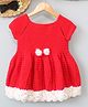 Woonie Hand Knitted Cap Sleeves Bow Detailed Dress - Red