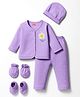 Babyhug 100% Cotton Interlock Knit Full Sleeves Floral Printed Inner Wear Set With Mittens Booties & Cap - Lavender